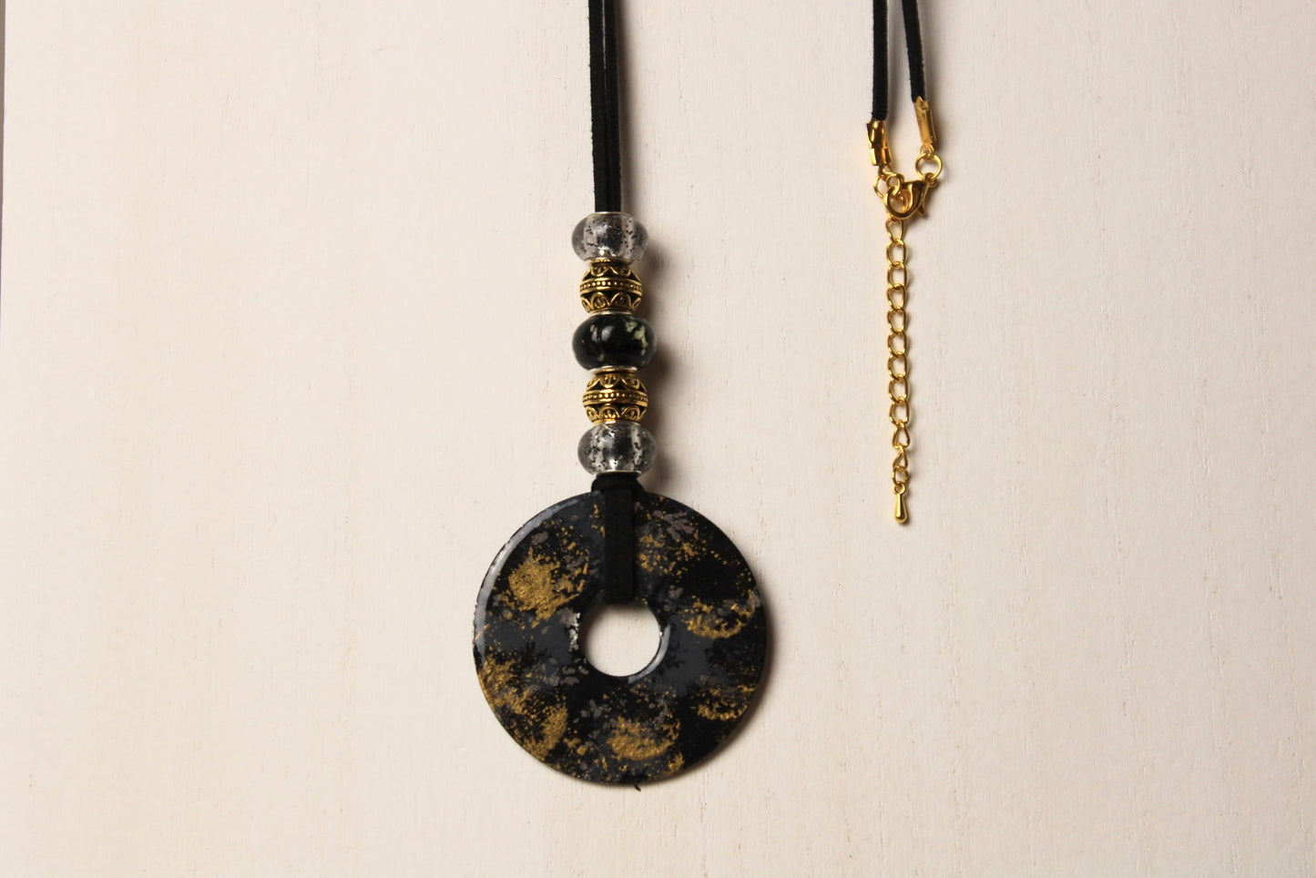 Black, Gray & Gold Beaded Necklace