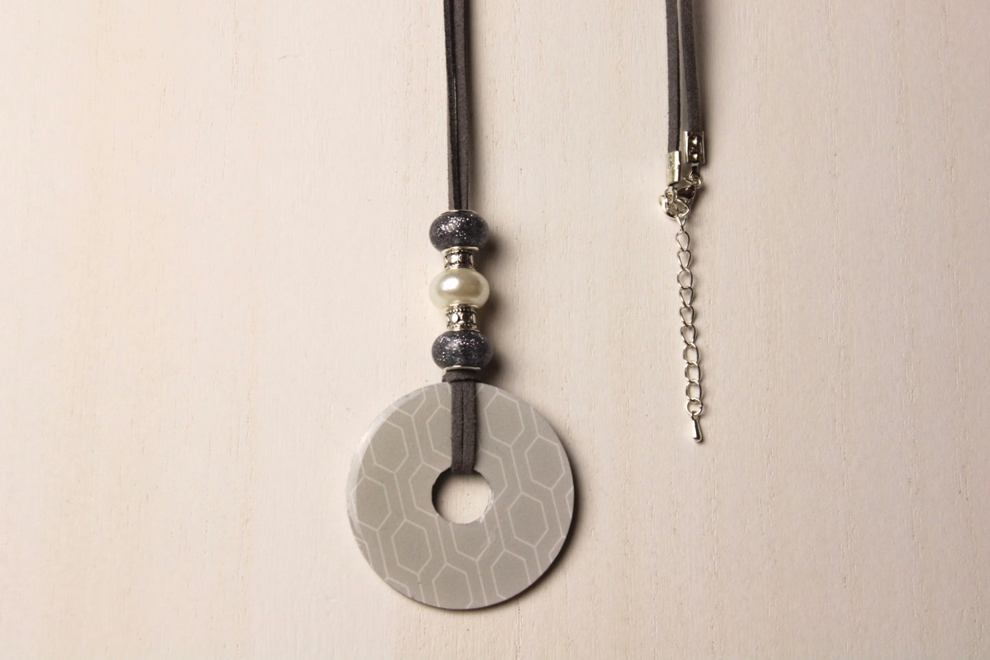 Gray, White & Silver Beaded Necklace