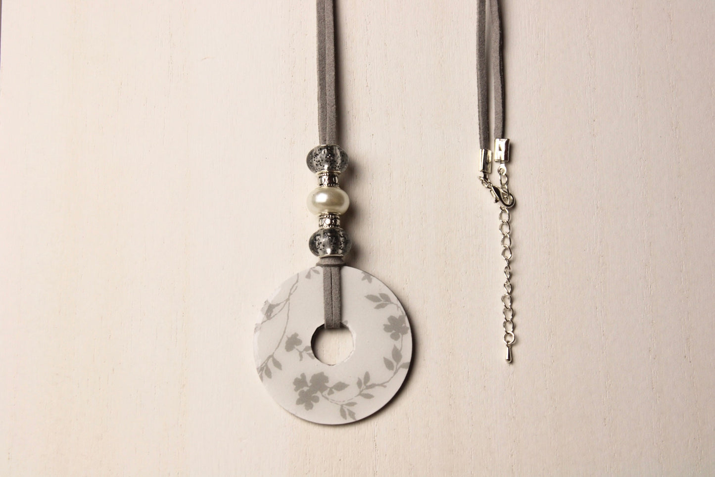 Gray, White & Silver Beaded Necklace