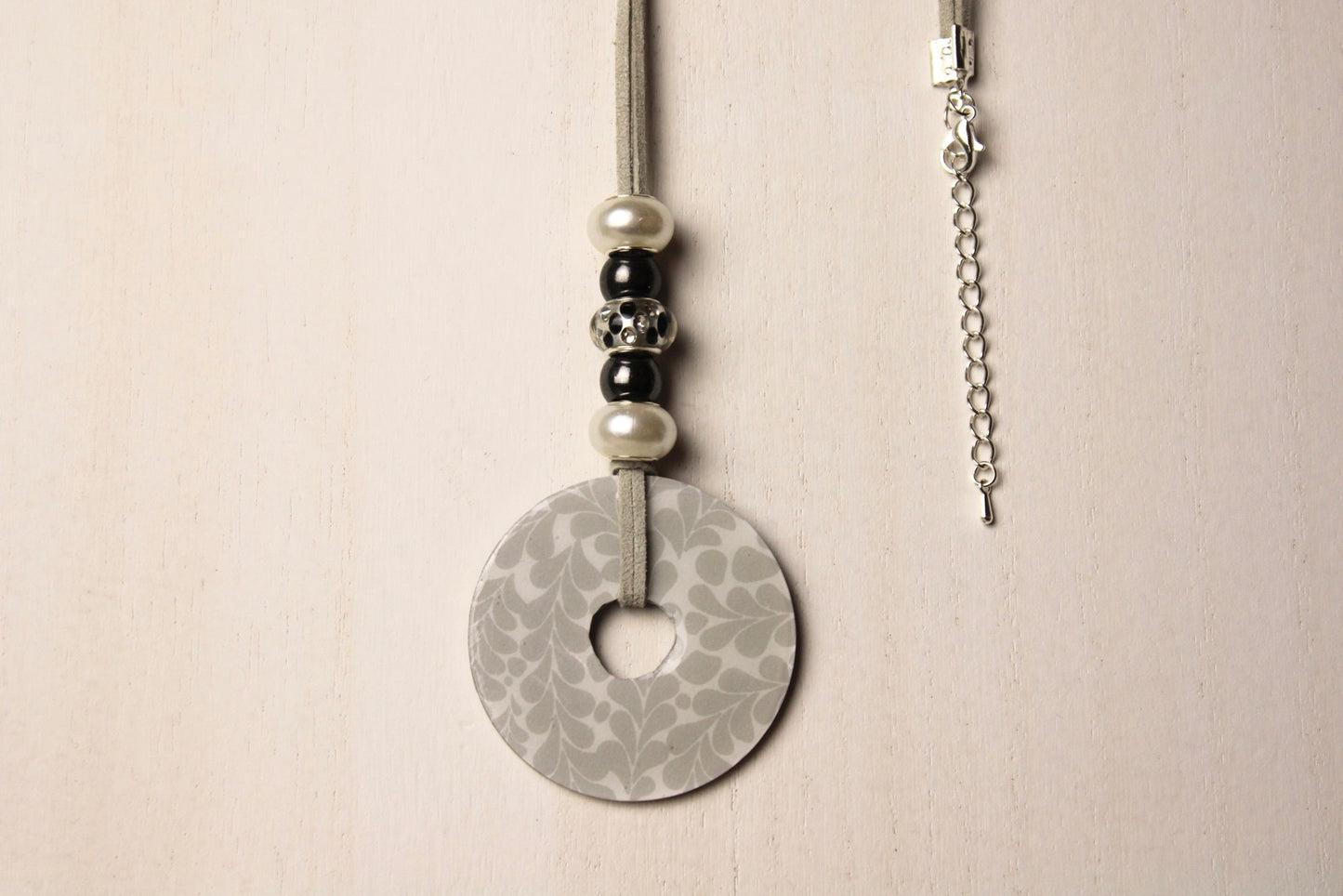 Gray, White & Silver Beaded Necklace