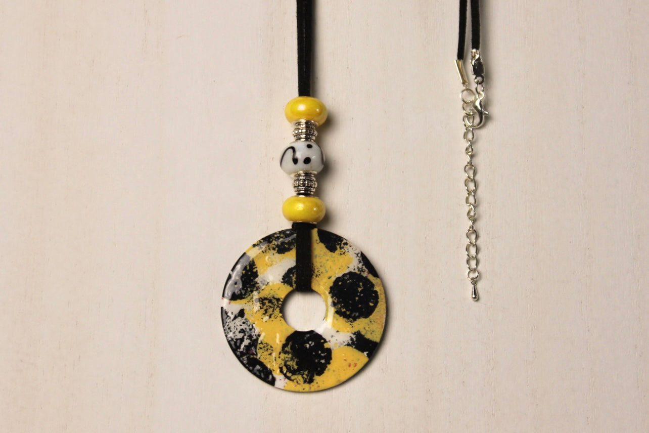Black, Yellow & White Beaded Necklace