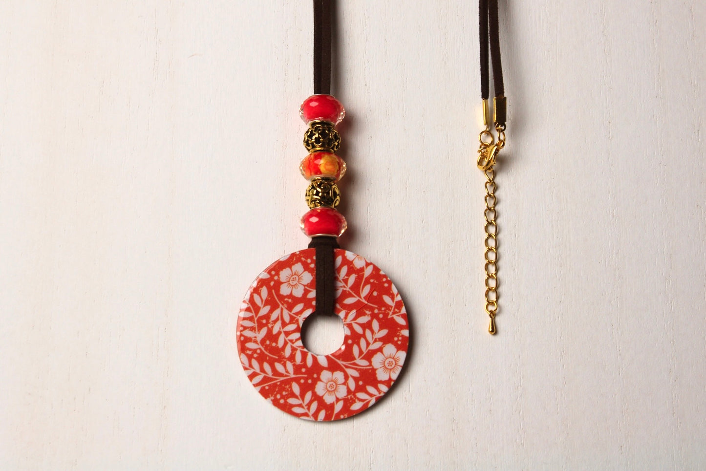 Coral & Brown Beaded Necklace