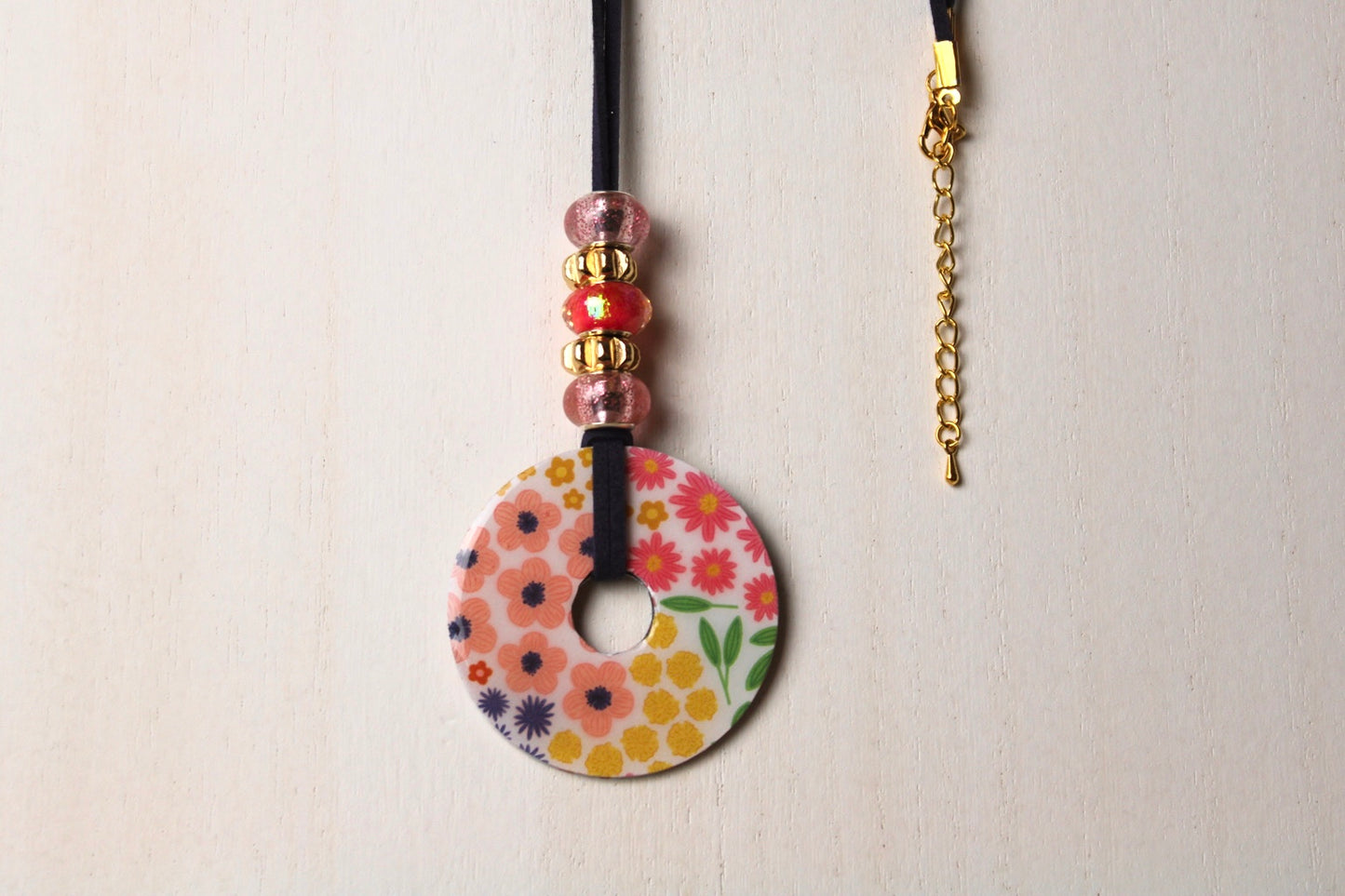 Coral, Pink & Blue Beaded Necklace