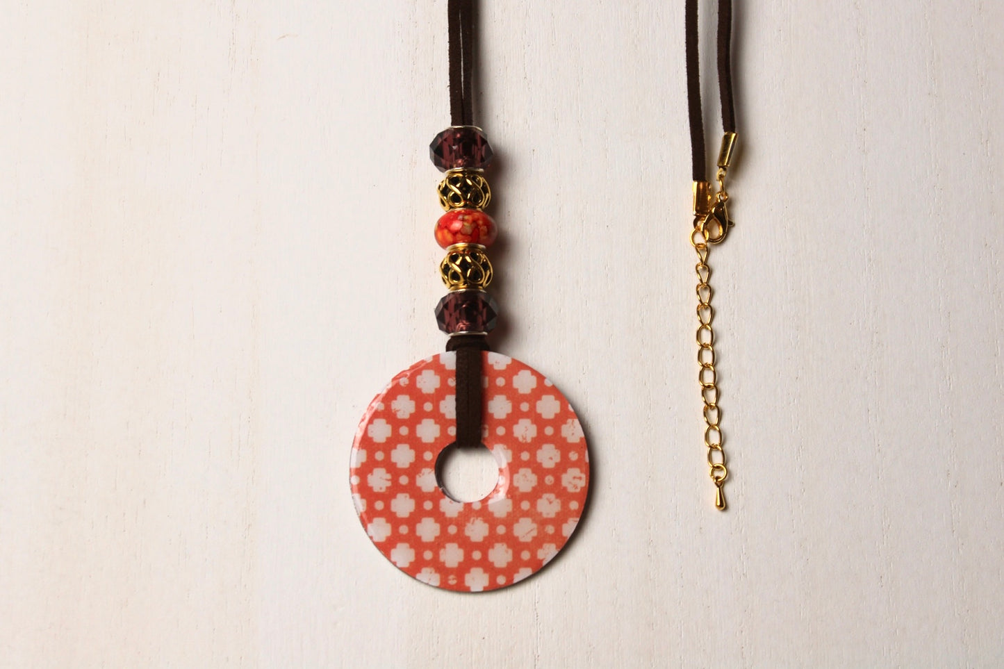 Coral & Brown Beaded Necklace
