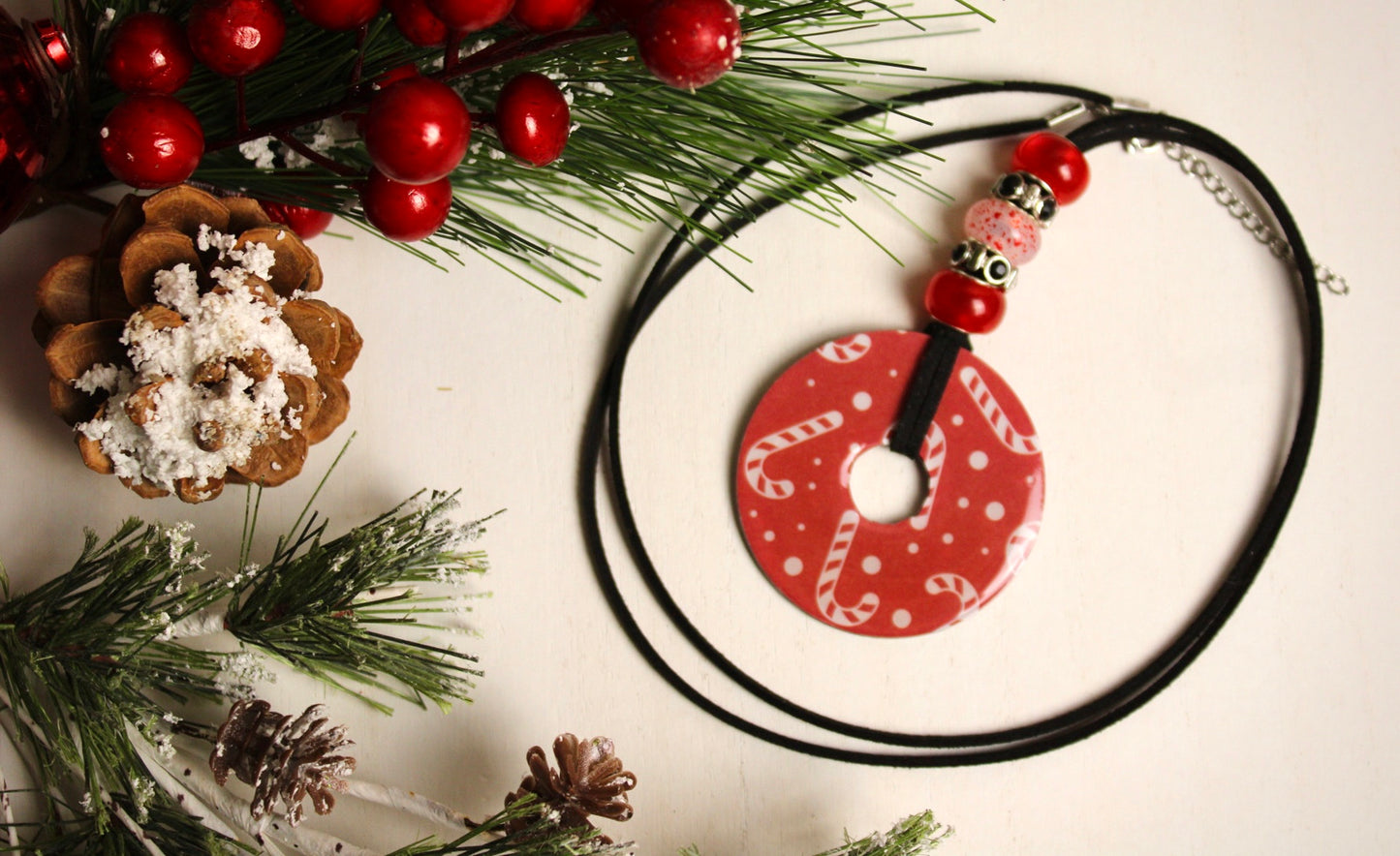 Red, White, & Black Beaded Necklace