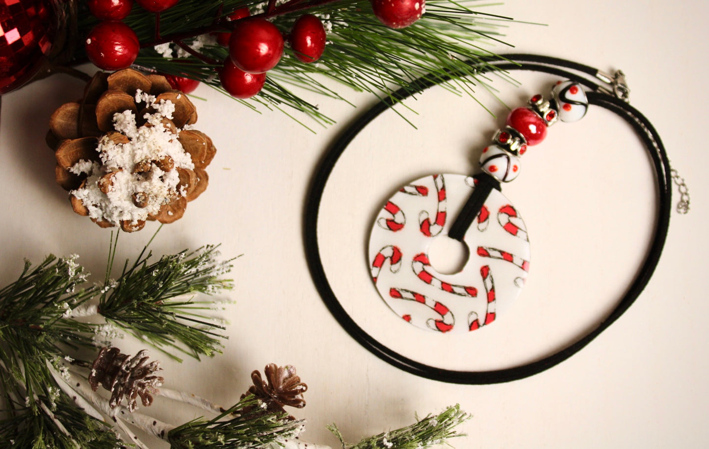 White, Red & Black Beaded Necklace