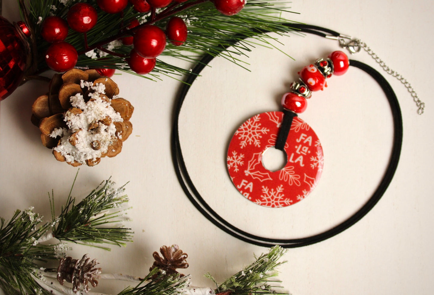 Red, & White Beaded Necklace