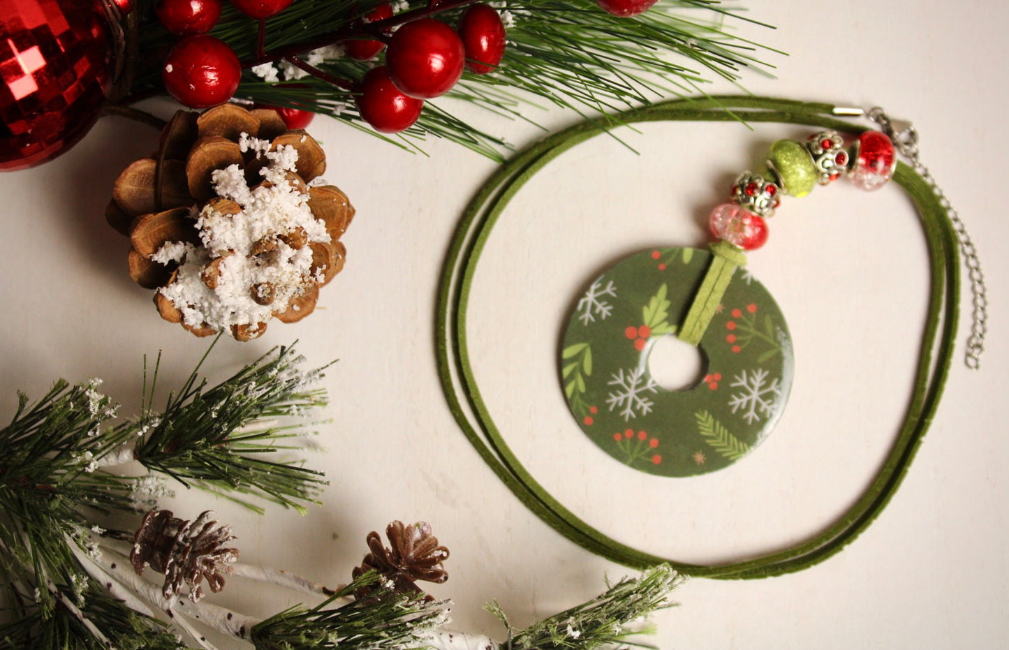 Green & Red Beaded Necklace