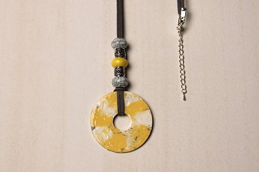 Yellow & Gray Beaded Necklace